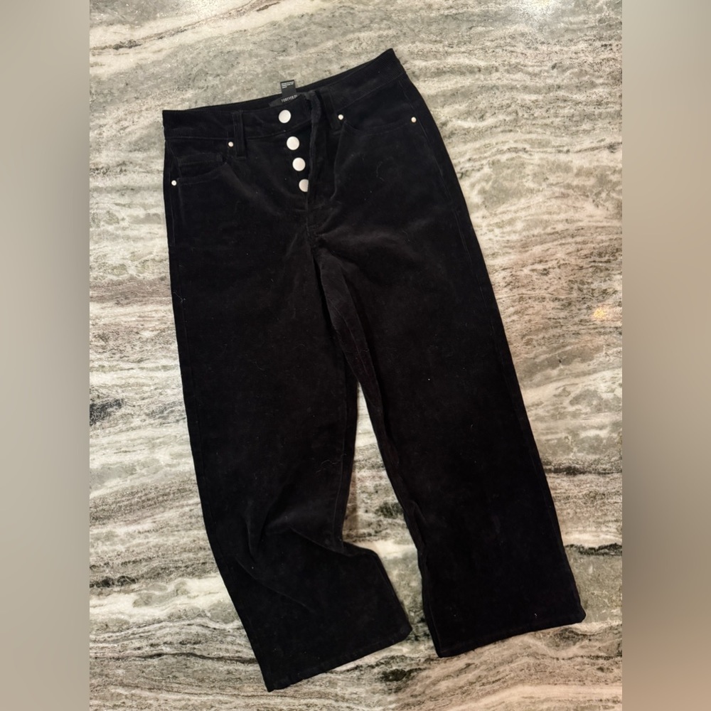 Black Corduroy Straight Leg High Rise Jeans Size Small